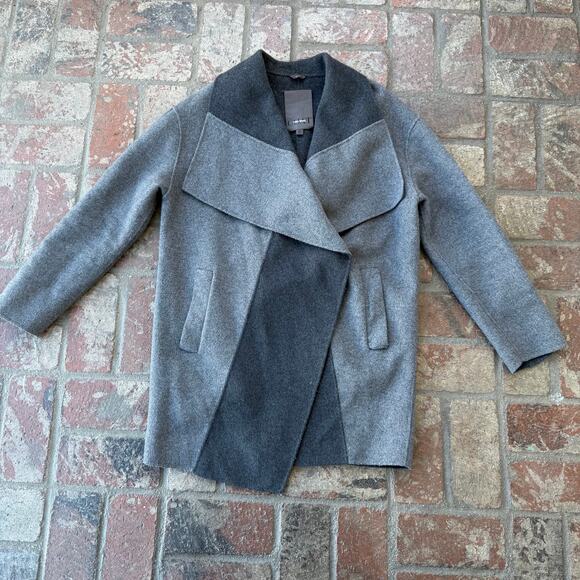 Vera Wang Gray Coat Wool Blend Winter Two Tone Asymmetrical - Picture 1 of 3